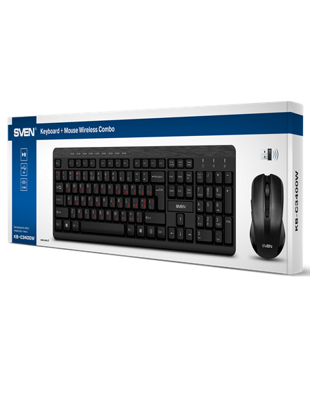 Клавиатура и мышь SVEN KB-C3400W, Беспроводное, Чёрный