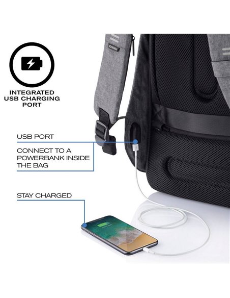 Rucsac zilnic Bobby Hero Small, Piele artificială, Gri