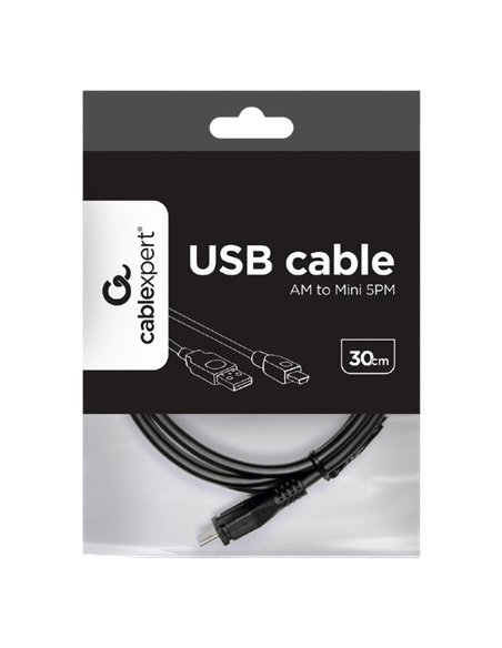 Cable de date Cablexpert CCP-USB2-AM5P-1, USB Type-A (F)/Mini-USB, 0,3m, Negru