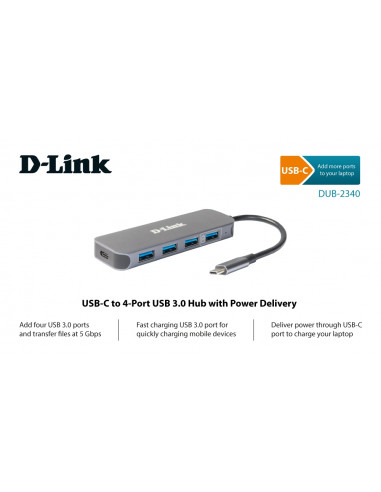 Adaptor Hub D-Link DUB-2340, Gri