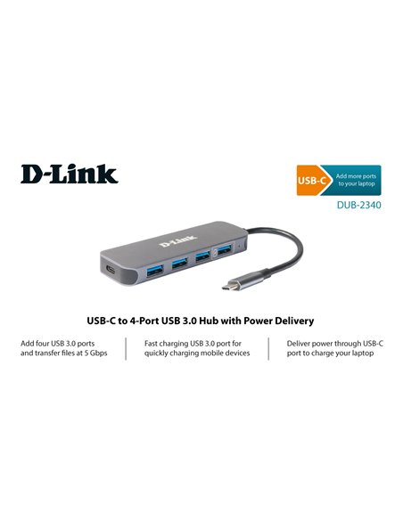 Adaptor Hub D-Link DUB-2340, Gri