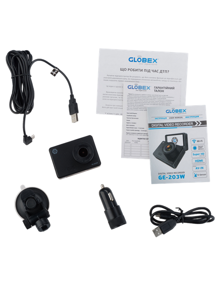 Автомобильный видеорегистратор Globex GE-203W + Камера заднего вида BRC-890, Чёрный