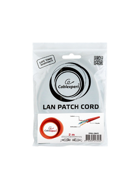 Патч-корд Cablexpert PP6U-2M/R, Cat6 UTP, 2м, Красный