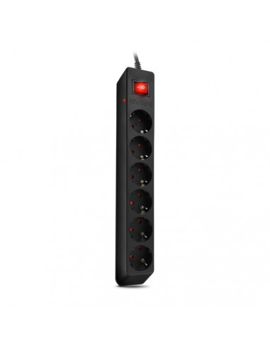 Surge Protector SVEN Optima / 6 Sockets with children protection / 1,8m / Wall mountable / Black