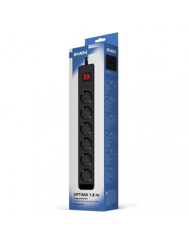 Surge Protector SVEN Optima / 6 Sockets with children protection / 1,8m / Wall mountable / Black