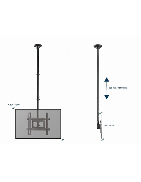 Потолочное крепление для телевизора с диагональю 37-70” Gembird CM-70ST-01, Black