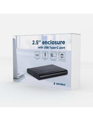 Gembird EE2-U3S-6, USB 3.1 2.5'' enclosure with USB Type-C port, brushed aluminum, Black