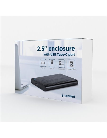 Gembird EE2-U3S-6, USB 3.1 2.5'' enclosure with USB Type-C port, brushed aluminum, Black