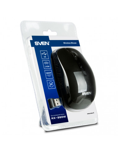 SVEN RX-260W Wireless, Optical Mouse, 2.4GHz, Nano Receiver, 800/1200/1600 dpi, USB, Black