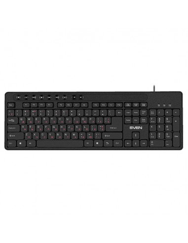 SVEN KB-C3060, Keyboard, Waterproof construction, 113 keys, 9 shortcut key, 1.5m, USB, Black, Rus/Ukr/Eng
