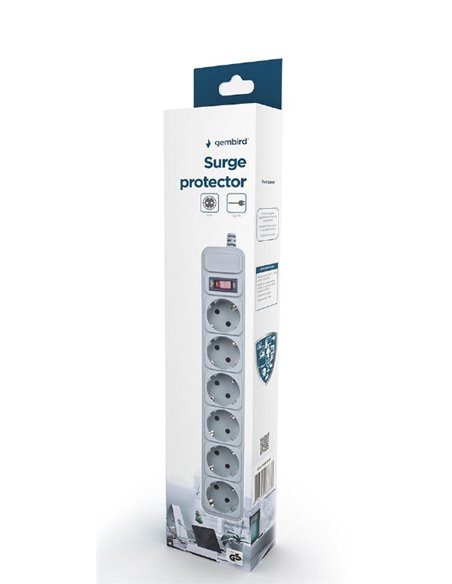 Gembird Surge Protector SPG6-B-6C, 6 Sockets, 1.8m, up to 250V AC, 16 A, safety class IP20, Grey Gembird Surge Protector SPG6-B-6C, 6 Sockets, 1.8m, up to 250V AC, 16 A, safety class IP20, Grey