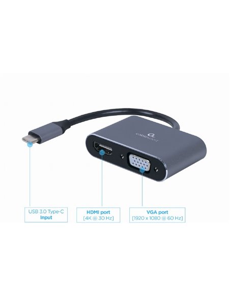 Адаптер Gembird A-USB3C-HDMIVGA-01 / USB Type-C to HDMI + VGA display adapter, space grey Адаптер Gembird A-USB3C-HDMIVGA-01 / USB Type-C to HDMI + VGA display adapter, space grey