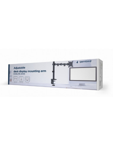 Arm for 1 monitor 17”-32” Gembird MA-D1-01, Adjustable desk display mounting arm (rotate, tilt, swivel), VESA 75/100, up to...