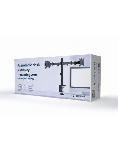 Arm for 2 monitors 17”-32” Gembird MA-D2-01, Adjustable desk 2-display mounting arm (rotate, tilt, swivel), VESA 75/100, up...