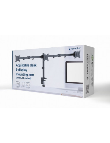 Arm for 3 monitors 17”-27” Gembird MA-D3-01, Adjustable desk 3-display mounting arm (rotate, tilt, swivel), up to 7 kg, VES...