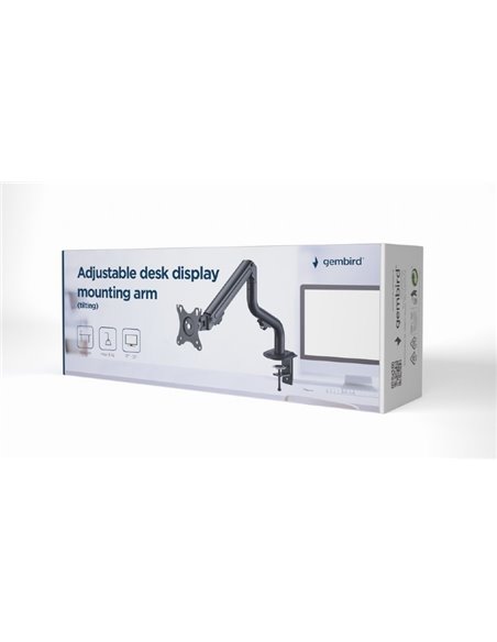 Arm for 1 monitor 17”-32” - Gembird MA-DA1-02, Adjustable desk display mounting arm, Gas spring 2-8kg, VESA 75/100, arm rotat...