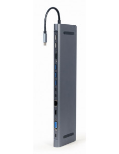 Hub Multiport Gembird A-CM-COMBO9-01/ USB-C/ 5xUSB-A/ 1xUSB-C/ HDMI/ VGA/ RJ45/ miniJack 3.5mm/ SD/ microSD 2