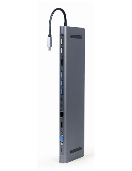 Многопортовый Адаптер Gembird A-CM-COMBO9-01/ USB-C/ 5xUSB-A/ 1xUSB-C/ HDMI/ VGA/ RJ45/ miniJack 3.5mm/ SD/ microSD