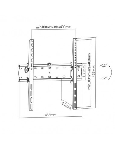 TV-Wall Mount for 32-55”- Gembird ”WM-55T-02”, Tilt, max. 40 kg, Distance TV to Wall: 53 mm, max. VESA 400 x 400, Black