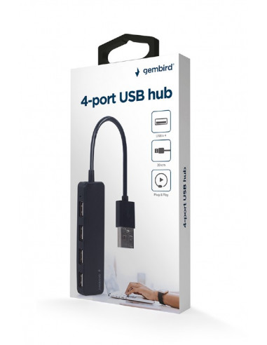 USB Hub Gembird UHB-U2P4-06 / 4 x USB 2.0 / 30 cm cable / black