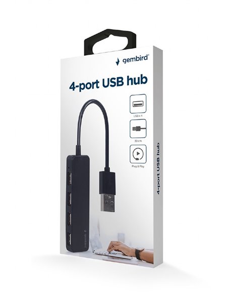 USB Hub Gembird UHB-U2P4-06 / 4 x USB 2.0 / 30 cm cable / black USB Hub Gembird UHB-U2P4-06 / 4 x USB 2.0 / 30 cm cable / black