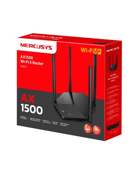Wi-Fi роутер MERCUSYS MR60X / AX1500 Dual Band / Wi-Fi6 / Gigabit / 1WAN+2LAN / 4 external antennas