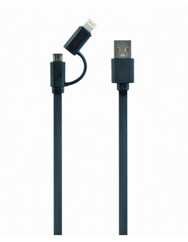 Cable USB2.0 combo (2 in 1) - 1m - Cablexpert CC-USB2-AMLM2-1m, USB 2.0 A-plug to 8-pin male connector (for Iphone) + male Mi...