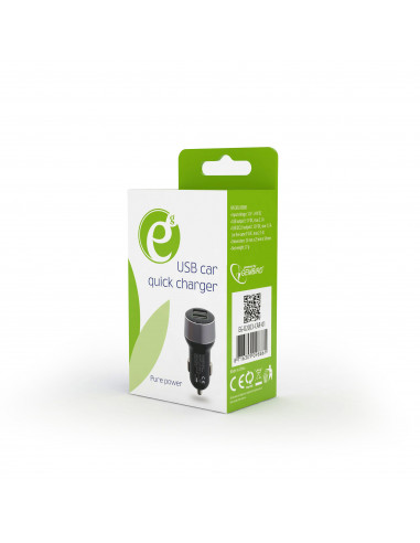USB Car Charger - Quick Charge QC3.0 - EnerGenie EG-U2QC3-CAR-01, 2x USB ports, Input 12-24V DC, Output: 1x 5V DC, max. 2.1A,...