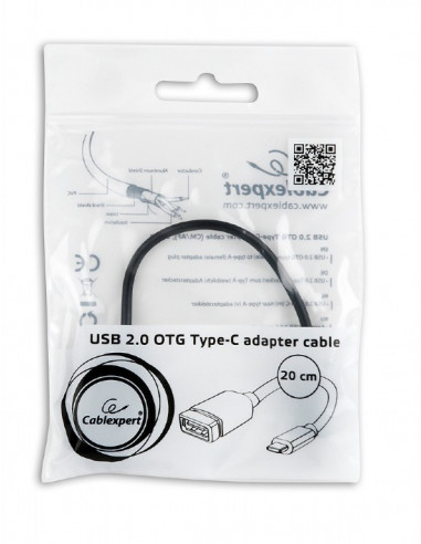 Adapter Type-C-USB2.0 - Gembird A-OTG-CMAF2-01, USB 2.0 OTG type-C (male) to type-A (female) adapter cable, Black