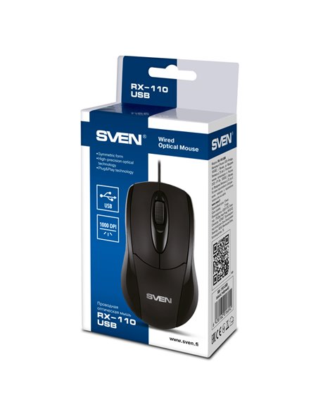 SVEN RX-110, Optical Mouse, 1000 dpi, USB, Black