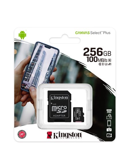 Карта памяти microSD 256GB Kingston Canvas Select Plus, 100MBps, + SD adapter