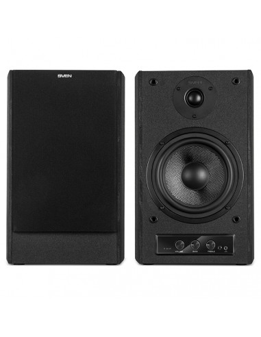 SVEN MC-30 Black, 2.0 / 2x100W RMS, D-CLASS AMPLIFIER WITH DSP, remote control, dimensions 225x255x355 mm, black, wooden.