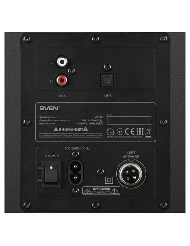 SVEN MC-30 Black, 2.0 / 2x100W RMS, D-CLASS AMPLIFIER WITH DSP, remote control, dimensions 225x255x355 mm, black, wooden.