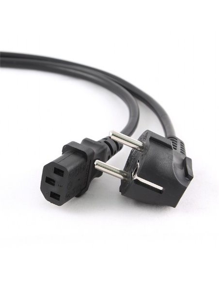 Power cord PC-186-VDE-5M, 5m, Schuko input and right angled C13 output, with VDE approval, Black
