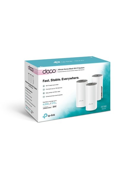 TP-LINK Deco E4 (3-pack) AC1200 Mesh Wi-Fi System, 2 LAN Port, 867Mbps on 5GHz + 300Mbps on 2.4GHz, 802.11ac/b/g/n, Wi-Fi De...