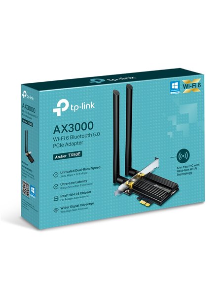 TP-LINK Archer TX50E AX3000 Wi-Fi 6 + BT5.0 PCI Express Adapter, 2402Mbps on 5GHz + 574Mpbs on 2.4GHz, 802.11ax/ac/n/g/b/a, ...