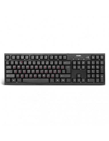 SVEN Standard 304 USB+HUB, Keyboard, USB 2.0 Hub 1-port, Black