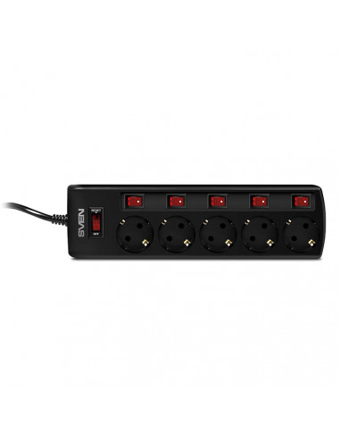 Surge Protector SVEN SF-05PL, 5 Sockets, 3.0m, individual switches, Black