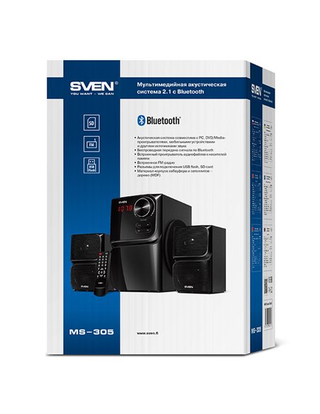 Boxe 2.1 SVEN MS-305 / 40W RMS / Bluetooth / FM-tune / USB Flash / SD card / Black