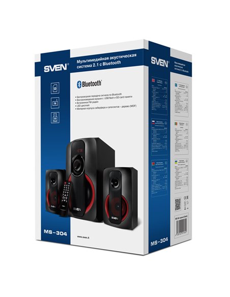 Boxe 2.1 SVEN MS-304 / 40W RMS / Bluetooth / FM-tune / USB Flash / SD card / Black