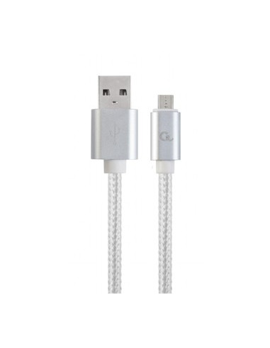 Cable microUSB2.0 Cotton braided - 1.8m - Cablexpert CCB-mUSB2B-AMBM-6-S, Silver, Professional series, USB 2.0 A-plug to Micr...