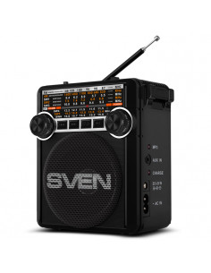 SVEN SRP-355 Black, FM/AM/SW Radio, 3W RMS, 8-band radio receiver, built-in audio files player from USB-fash, microSD and SD ...