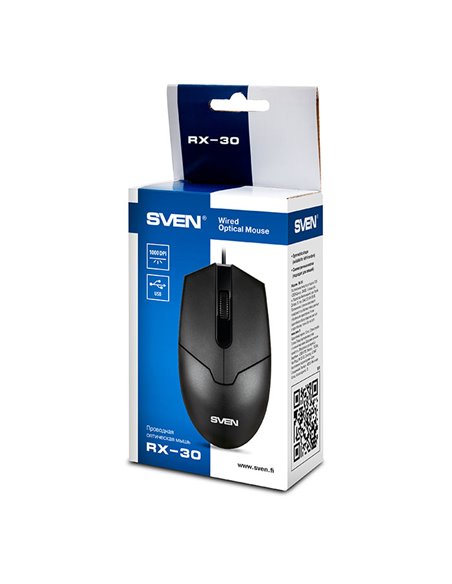 SVEN RX-30, Optical Mouse, 1000 dpi, USB, 2m, Black