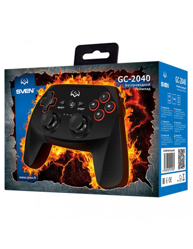 SVEN GC-2040 Wireless Gamepad, X-Input and Direct-Input modes support, 4 axes, D-Pad, 2 mini joysticks and 11 buttons, USB, B...