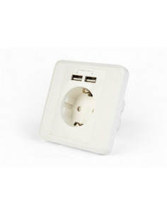 Socket GEMBIRD AC wall socket with 2 port USB charger, 2.4A, USB charger: 2 ports, 5 V DC up to 2.4 A / 12 W (total), AC rat...