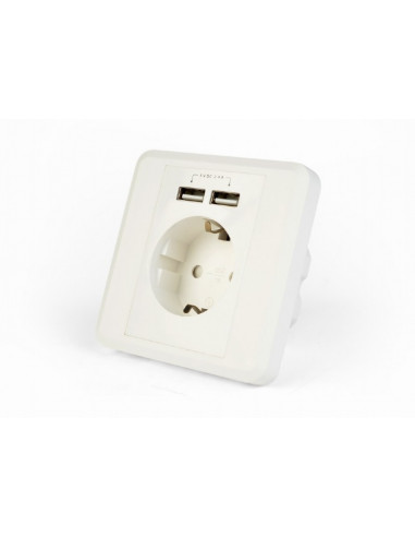 Socket GEMBIRD AC wall socket with 2 port USB charger, 2.4A, USB charger: 2 ports, 5 V DC up to 2.4 A / 12 W (total), AC rat...