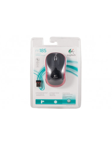Logitech Wireless Mouse M185 Red, Optical Mouse for Notebooks, Nano receiver, Red/Black, Retail
