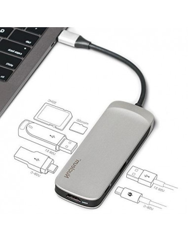 Adaptor Multiport Kingston Nucleum (C-HUBC1-SR-EN)/ USB-C/ 2xUSB-A 3.2/ 2xUSB-C 3.2/ HDMI/ SD/ microSD
