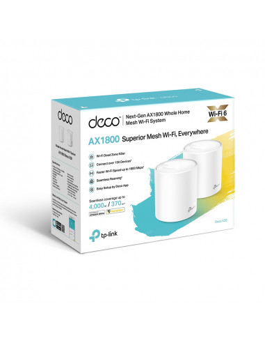 TP-LINK Deco X20(2-pack) AX1800 Mesh Wi-Fi 6 System, 2 LAN/WAN Gigabit Port, 1201Mbps on 5GHz + 574Mbps on 2.4GHz, 802.11ax/...