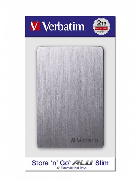 2.5” External HDD 2.0TB (USB3.2) Verbatim Store 'n' Go ALU Slim, Space Grey, Aluminium, Sleek, Slim, Nero Backup Software, G...